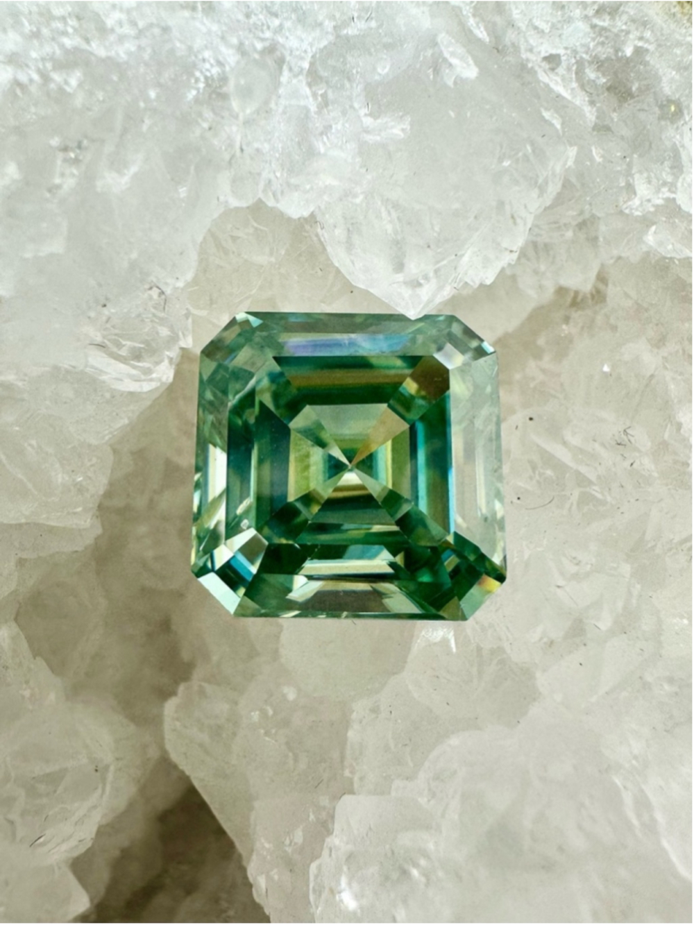 Asscher Cut Blue Green Moissanite Loose Gemstone Pendant Stone 10 Carat